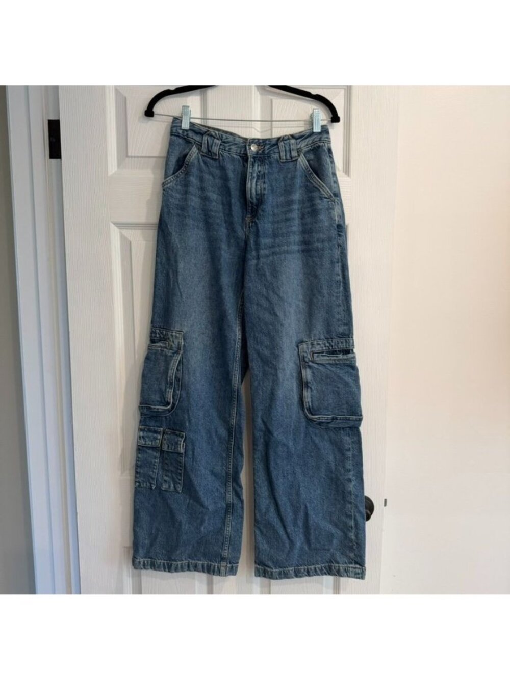 Mango MNG Relaxed Baggy Slouchy Denim Cargo Jeans Size 6 Y2K